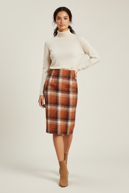 Jupe Midi Carreaux Laine Élégante classique