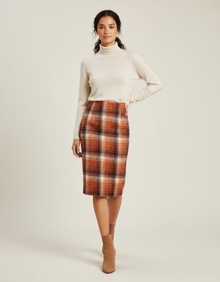 Jupe Midi Carreaux Laine Élégante classique