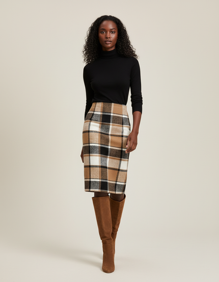 Jupe Midi Carreaux Laine Élégante chaleureuse
