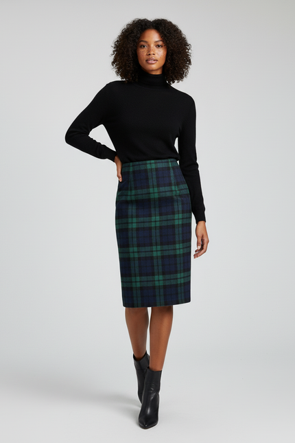 Jupe Midi Laine Carreaux Preppy