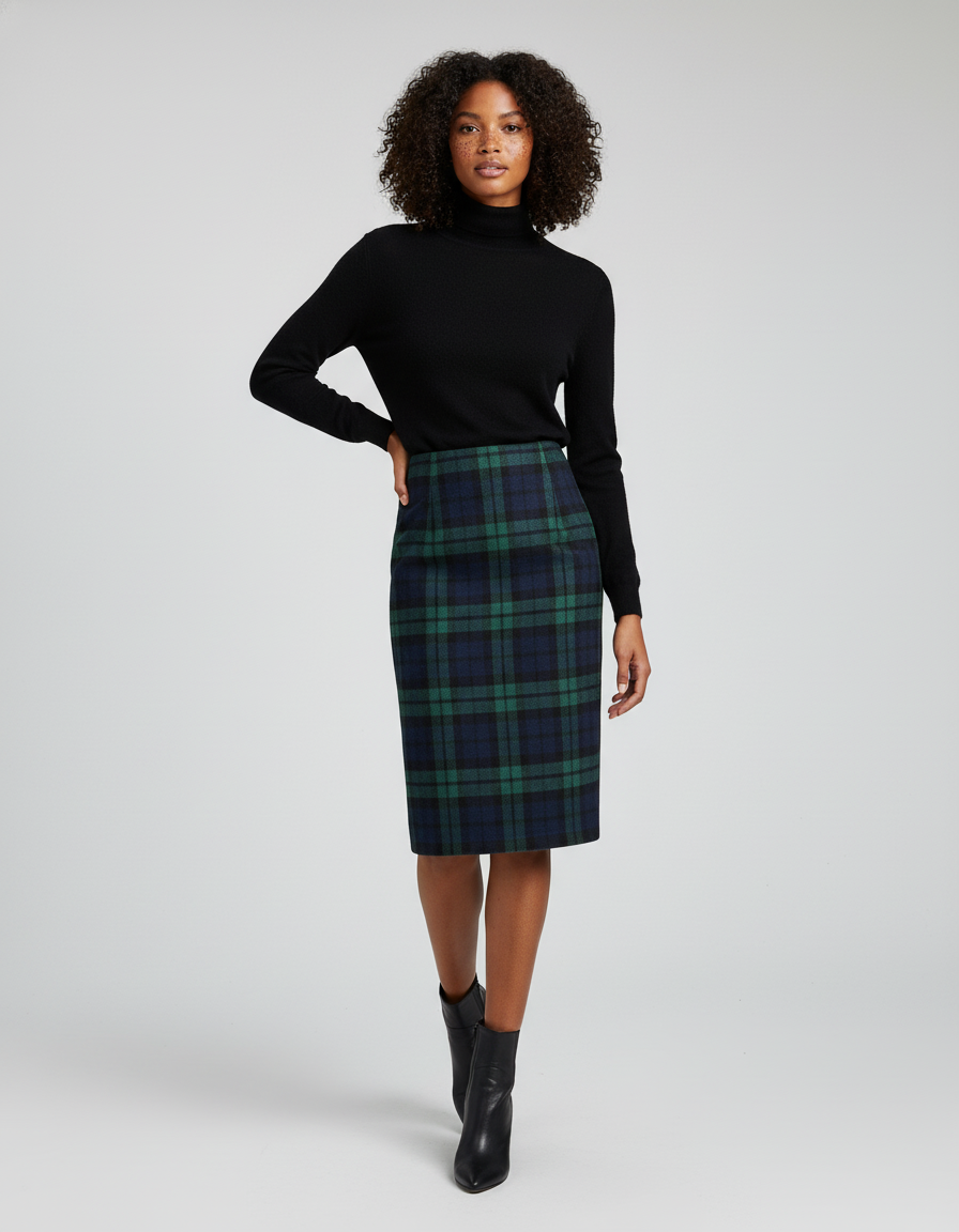 Jupe Midi Laine Carreaux Preppy