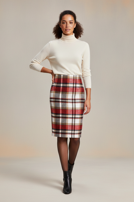 Jupe Midi Laine À Carreaux Élégante