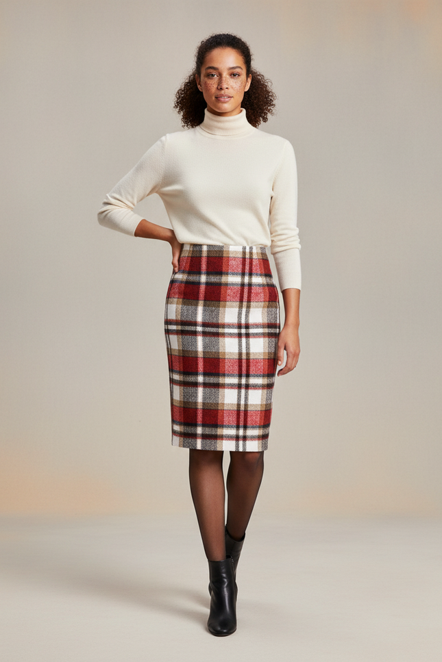 Jupe Midi Laine À Carreaux Élégante