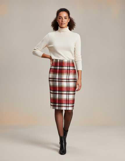 Jupe Midi Laine À Carreaux Élégante