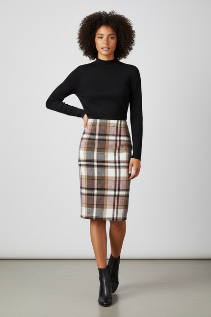Jupe Midi Carreaux Laine Élégante authentique