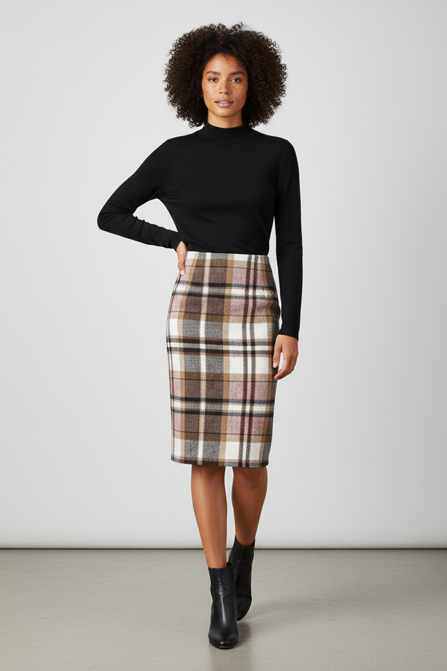 Jupe Midi Carreaux Laine Élégante authentique
