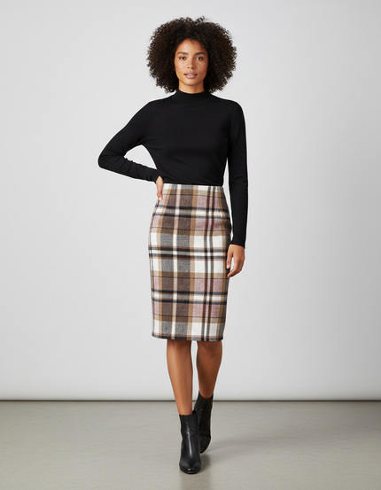 Jupe Midi Carreaux Laine Élégante authentique