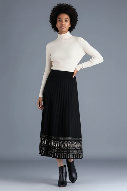 Jupe Midi Plissée Motif Élégante