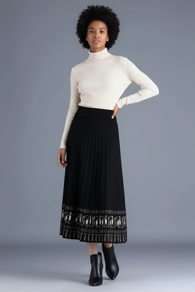 Jupe Midi Plissée Motif Élégante
