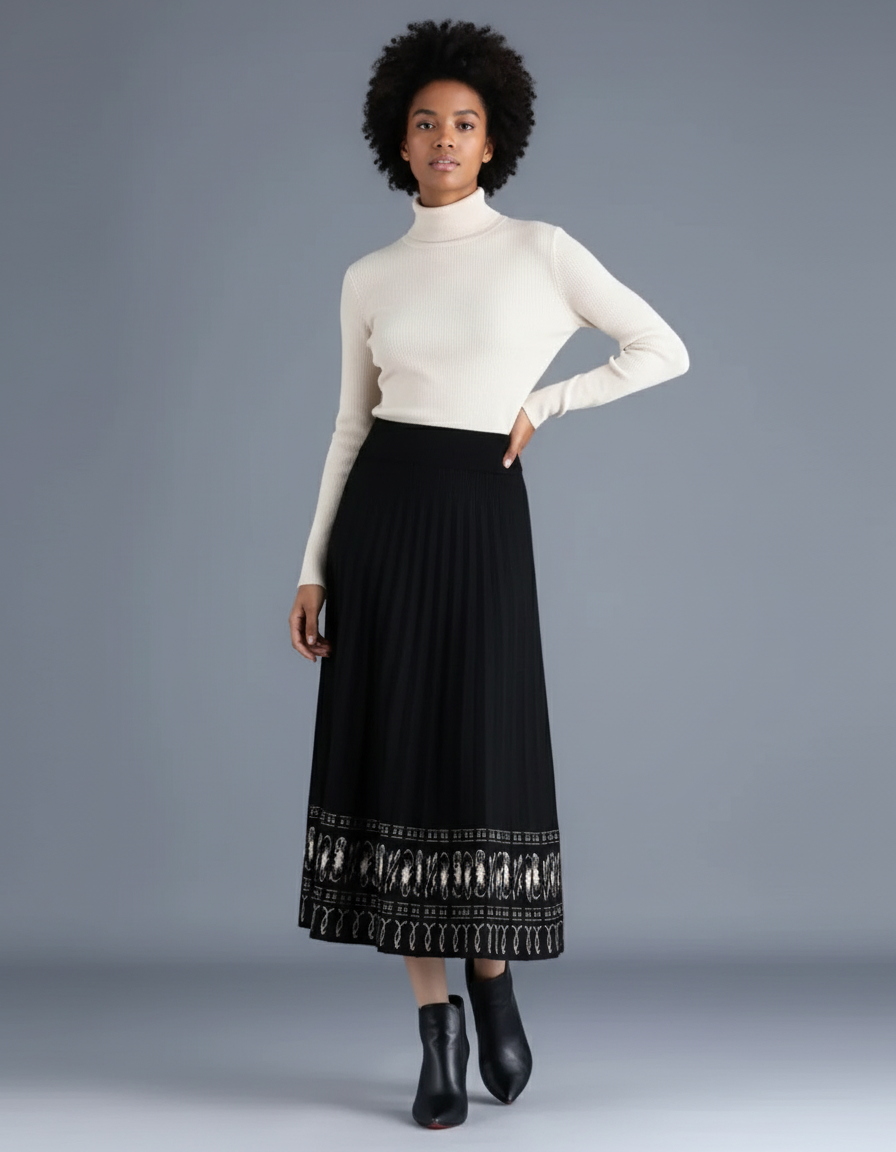 Jupe Midi Plissée Motif Élégante