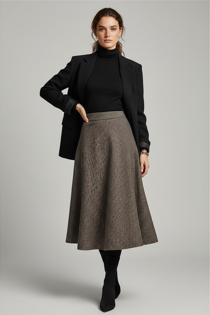 Jupe Midi Tweed Évasée Élégante