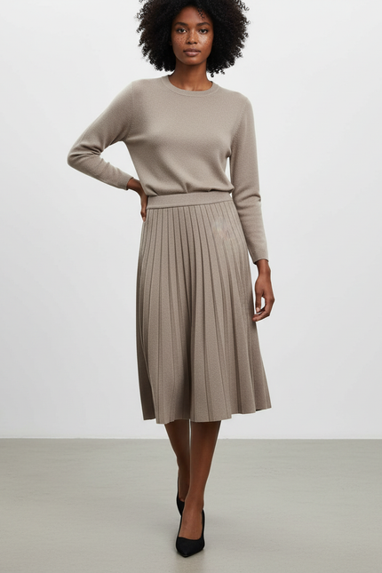 Jupe Midi Plissée Beige Élégante