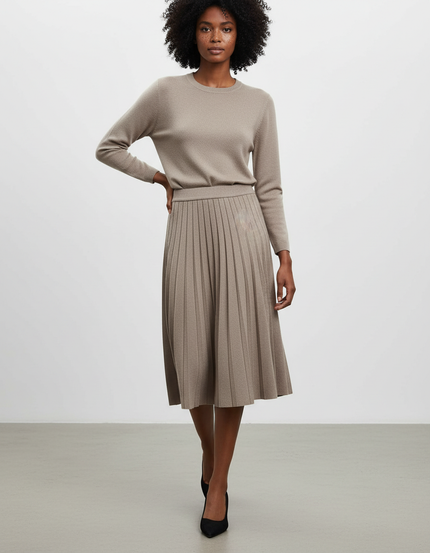 Jupe Midi Plissée Beige Élégante