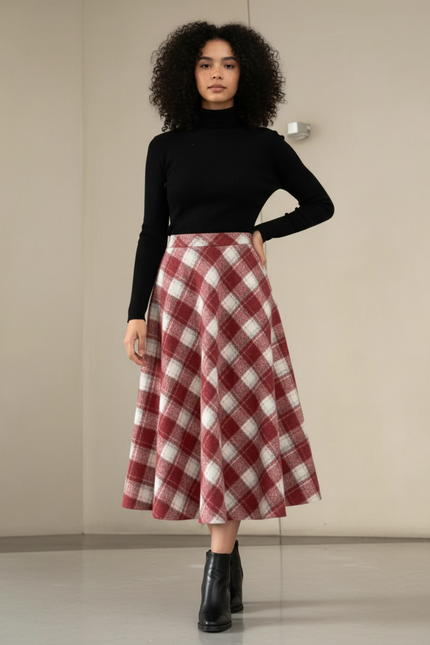 Jupe Midi Carreaux Rouge Vintage