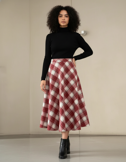 Jupe Midi Carreaux Rouge Vintage