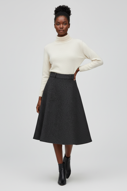 Jupe Midi Gris Anthracite Évasée Élégante