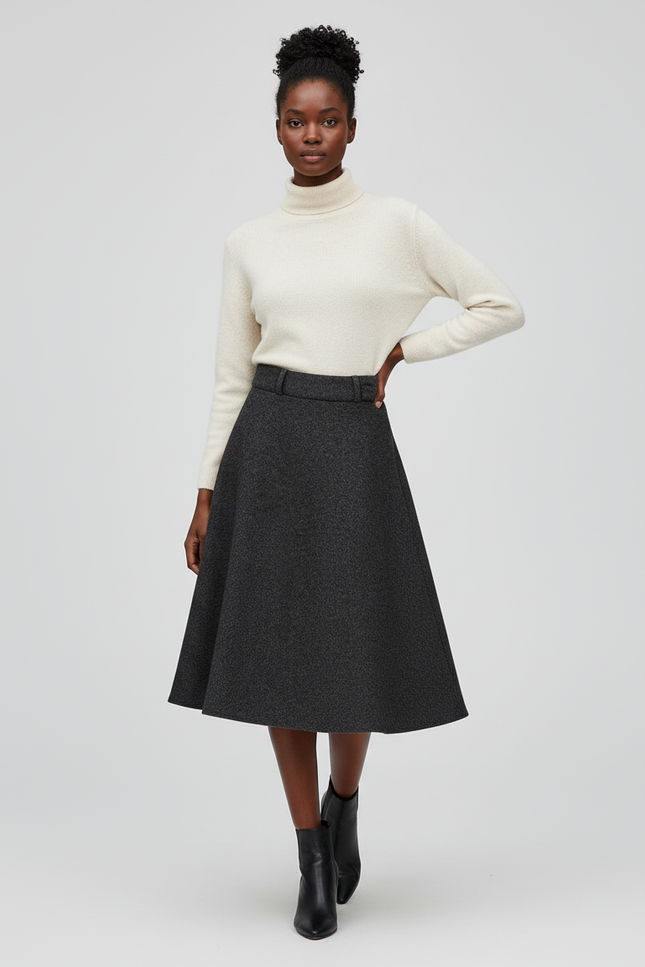 Jupe Midi Gris Anthracite Évasée Élégante