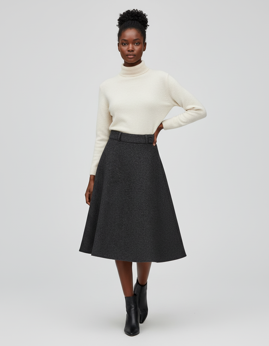 Jupe Midi Gris Anthracite Évasée Élégante