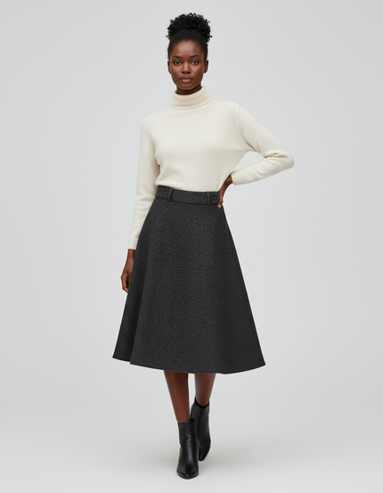 Jupe Midi Gris Anthracite Évasée Élégante