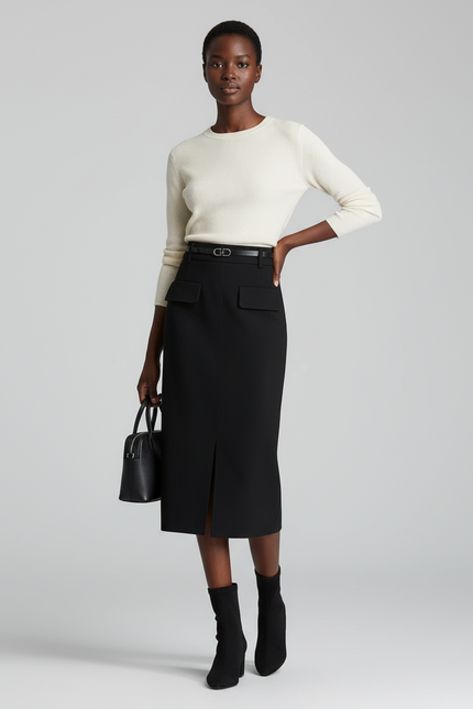 Jupe Midi Noire Taille Haute Élégante citadine
