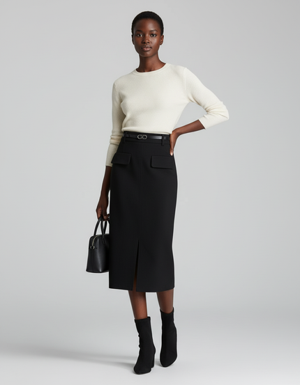 Jupe Midi Noire Taille Haute Élégante citadine
