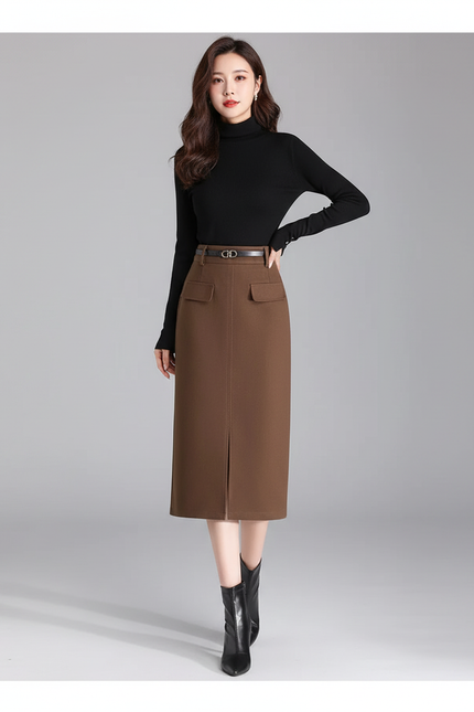 Jupe Midi Marron Droite Élégante