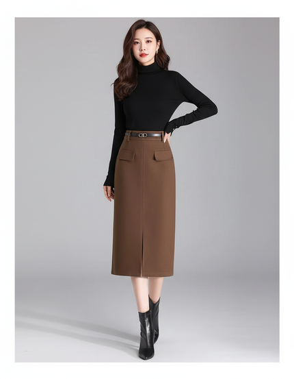 Jupe Midi Marron Droite Élégante