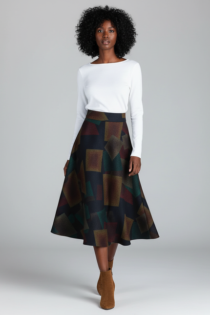 Jupe Midi Imprimée Géométrique Décontractée