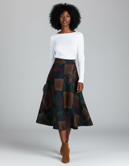 Jupe Midi Imprimée Géométrique Décontractée