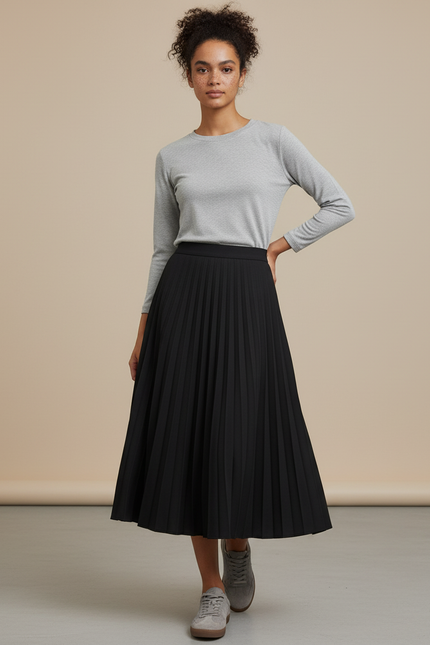 Jupe Midi Noire Plissée Élégante chic