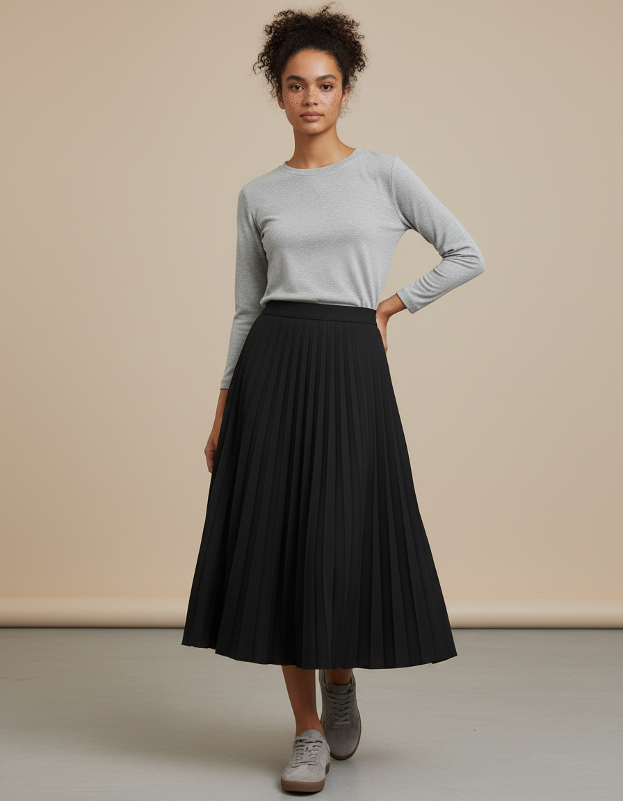 Jupe Midi Noire Plissée Élégante chic