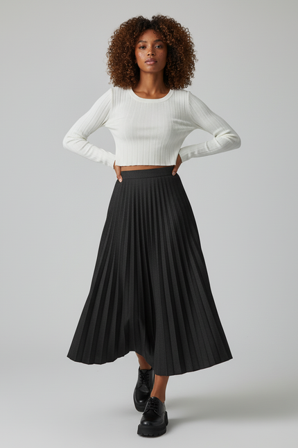 Jupe Midi Plissée Grise Chaude