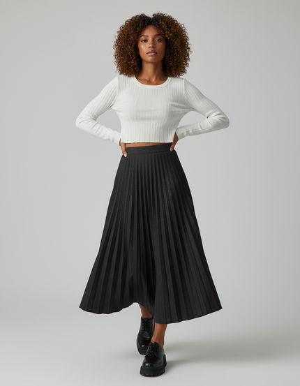 Jupe Midi Plissée Grise Chaude