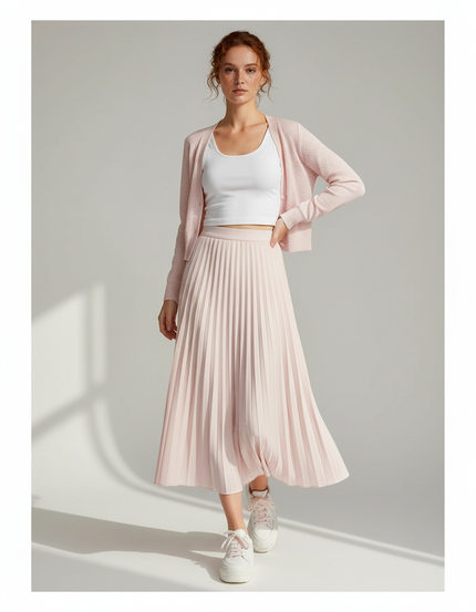 Jupe Midi Rose Plissée Fluide