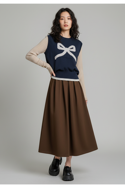 Jupe Midi Marron Plissée Vintage