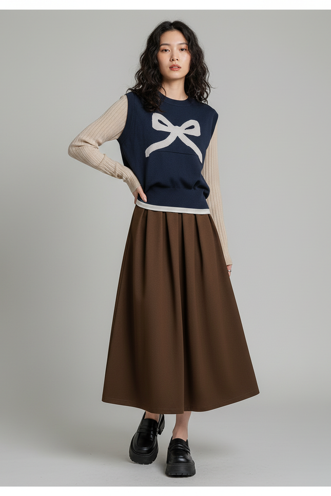 Jupe Midi Marron Plissée Vintage