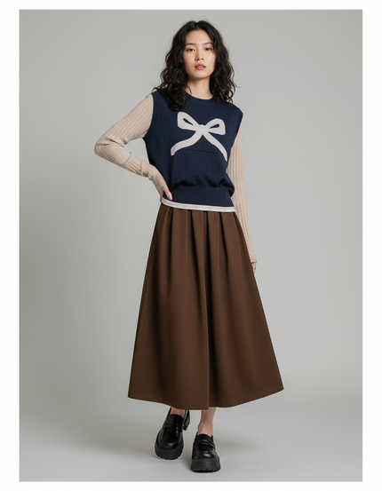 Jupe Midi Marron Plissée Vintage