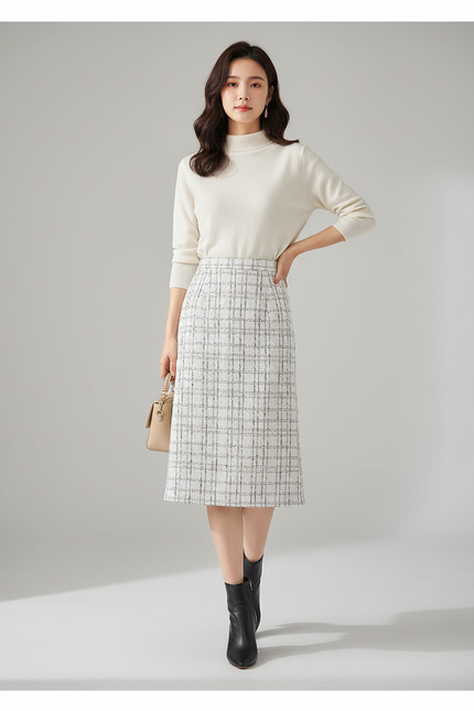 Jupe Midi Tweed Carreaux Chic