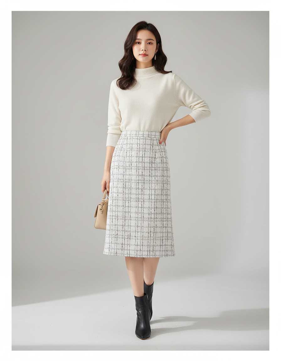 Jupe Midi Tweed Carreaux Chic