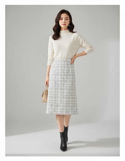 Jupe Midi Tweed Carreaux Chic