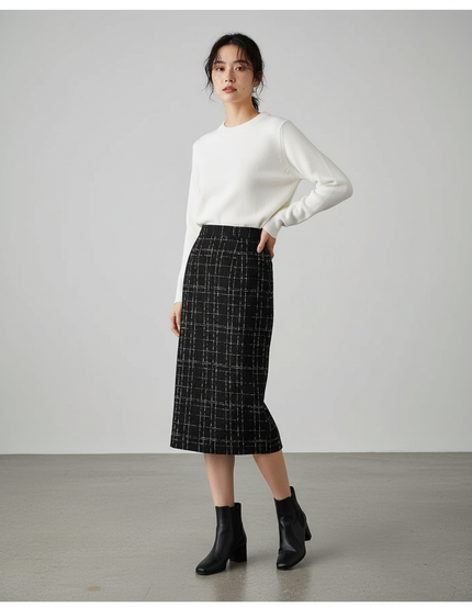 Jupe Midi Tweed Quadrillée Chic