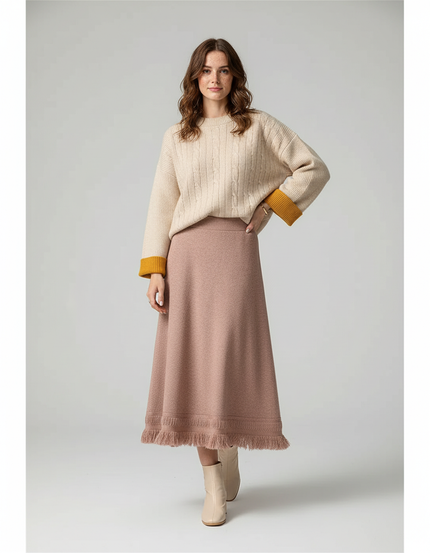 Jupe Midi Maille Franges Élégante