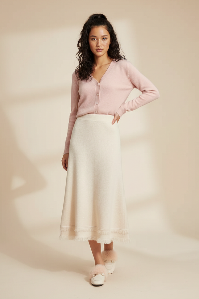 Jupe Midi Tricotée Franges Élégante