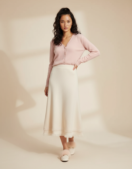 Jupe Midi Tricotée Franges Élégante