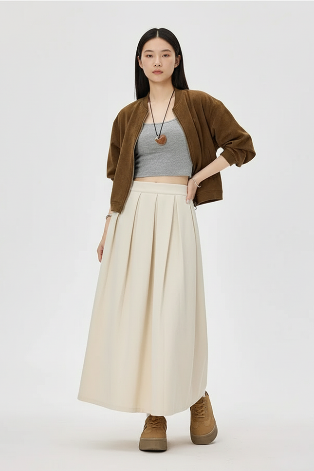 Jupe Midi Crème Plissée Élégante lumineuse