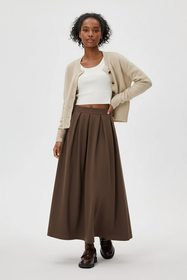 Jupe Midi Marron Plissée Élégante bohème