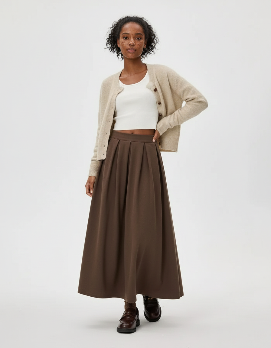 Jupe Midi Marron Plissée Élégante bohème