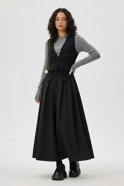 Jupe Midi Noire A-Line Élégante