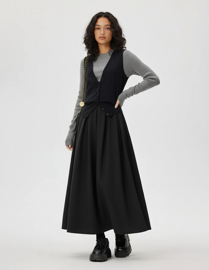 Jupe Midi Noire A-Line Élégante