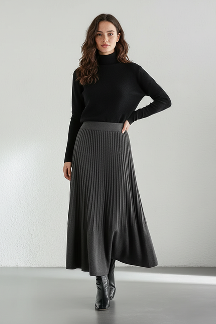 Jupe Midi Gris Plissée Élégante